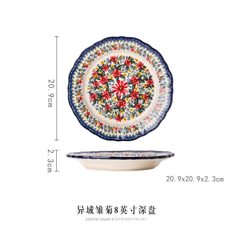 Retro Ceramic Plate Household Binaural Noodle Bowl Dinnerware Salad Bowl Fish Dishes 2l Soup Pot With Spoon Kitchen Tableware