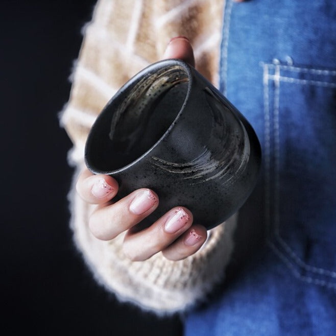 Handpainted Frosted Feel Brush Stroke Stackable Asian Style Drinking Cups 70-200ml