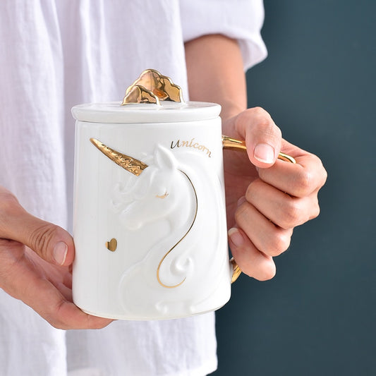 Gorgeous Relief Unicorn Coffee Mug with Mobile Phone Holder Lid Cute Water Tea Ceramic Milk Breakfast Cup Creative Gift