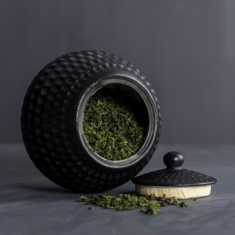 Creative Tea Storage Jar with Lid Kit Ceramic Caddy Black White Coarse Pottery Cans Box Tea Ceremony Teaware Accessories Decor