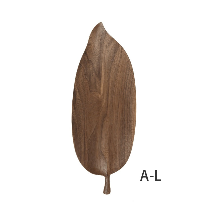 Musowood Wooden Leaf Tray For Tea Set Cup Fruit Snake Dessert Home Decoration For Hotel Office Black Walnut Leaves Plate Sample