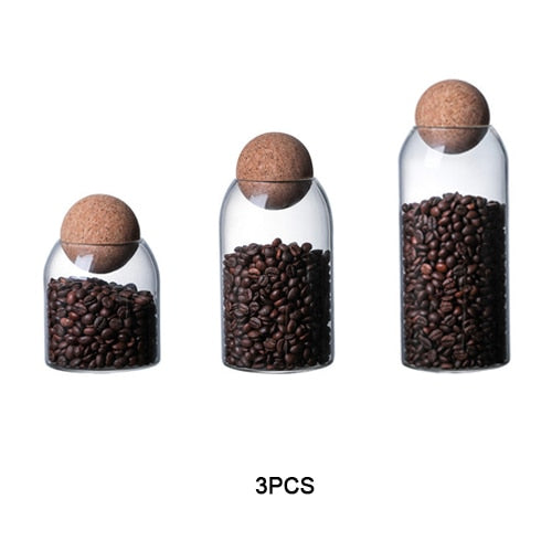 Heat Resistant Glass Jar With a Narrow Moutha and a Spheric Cork Lid