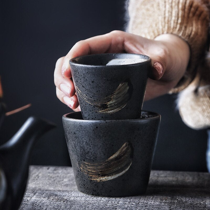 Handpainted Frosted Feel Brush Stroke Stackable Asian Style Drinking Cups 70-200ml