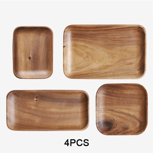 Japanese Acacia Solid Wood Tray Dinner Plate Disc Coffee Tea Tray Fruit Bread Food Dessert Breakfast Plate Square Rectangle