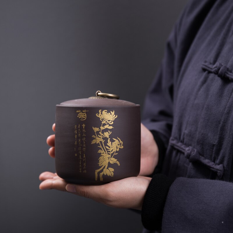Tea Caddy Ceramics Puer tea Tea Storage Box Tea Jar 9.8*10.2cm Candy Jar Dried Fruit Container Purple Clay Spices Storage Box