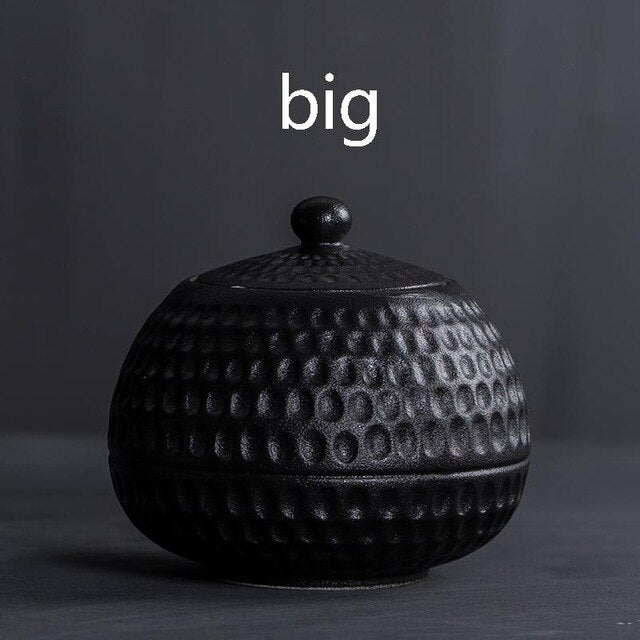 Creative Tea Storage Jar with Lid Kit Ceramic Caddy Black White Coarse Pottery Cans Box Tea Ceremony Teaware Accessories Decor