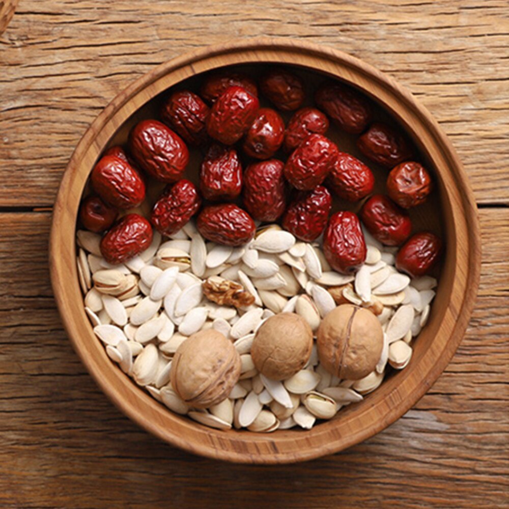 Japanese Style Hand Carved Solid Wood Food Plate With Glass Cover Anti-dust Round Wooden Storage Box For Dry Fruit Nuts Snacks