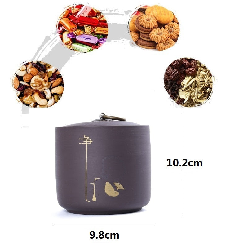 Tea Caddy Ceramics Puer tea Tea Storage Box Tea Jar 9.8*10.2cm Candy Jar Dried Fruit Container Purple Clay Spices Storage Box