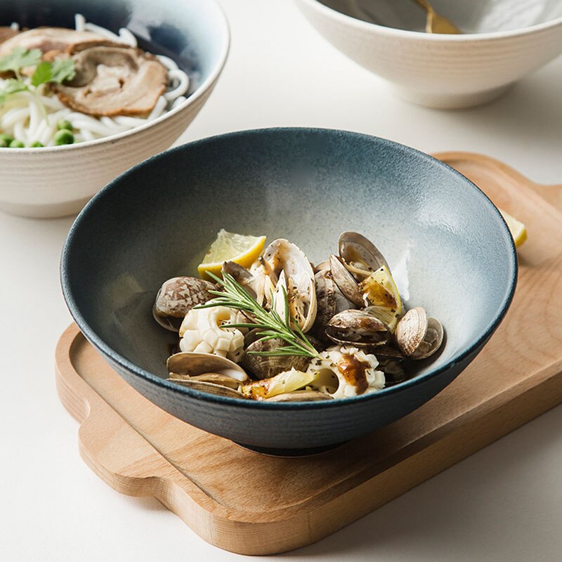 Japanese branch pottery bowl, unique noodles, large salad bowl, creative restaurant utensils