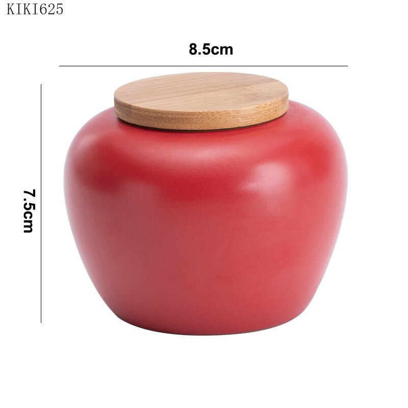 Creative Cute Mini Ceramic Storage Jar with Bamboo Wood Cover Home Portable Travel Tea Caddy Small Objects Jewelry Storage Box