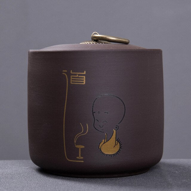 Tea Caddy Ceramics Puer tea Tea Storage Box Tea Jar 9.8*10.2cm Candy Jar Dried Fruit Container Purple Clay Spices Storage Box