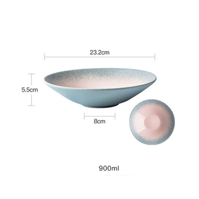 Japanese-style Open Bowl Shallow Plate Ceramic Single Large Salad Bowl Noodle Bowl Plate Dish Food Plate Creative TablewareBowl