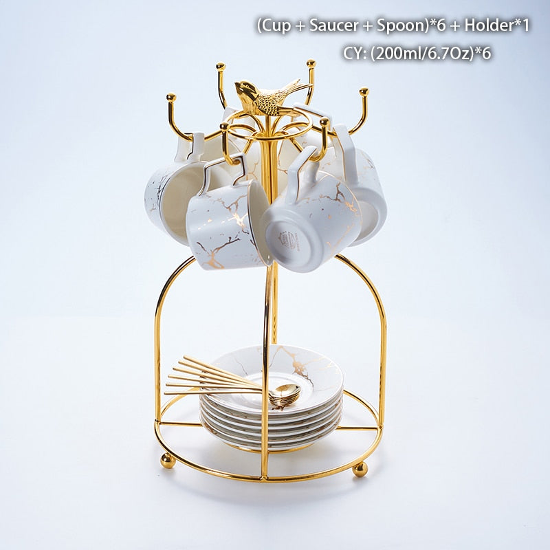 Marble Ceramic Coffee Cup Saucer Spoon Set 200ml Nordic Tea Cup Matt Porcelain Tea Set Advanced Teacup Cafe Espresso Cup