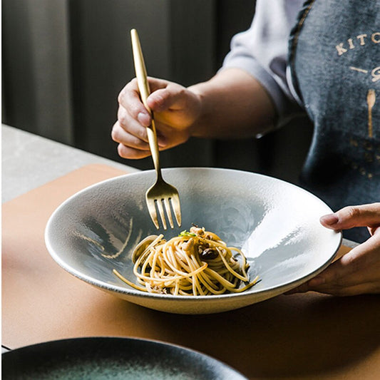 Japanese-style Open Bowl Shallow Plate Ceramic Single Large Salad Bowl Noodle Bowl Plate Dish Food Plate Creative TablewareBowl