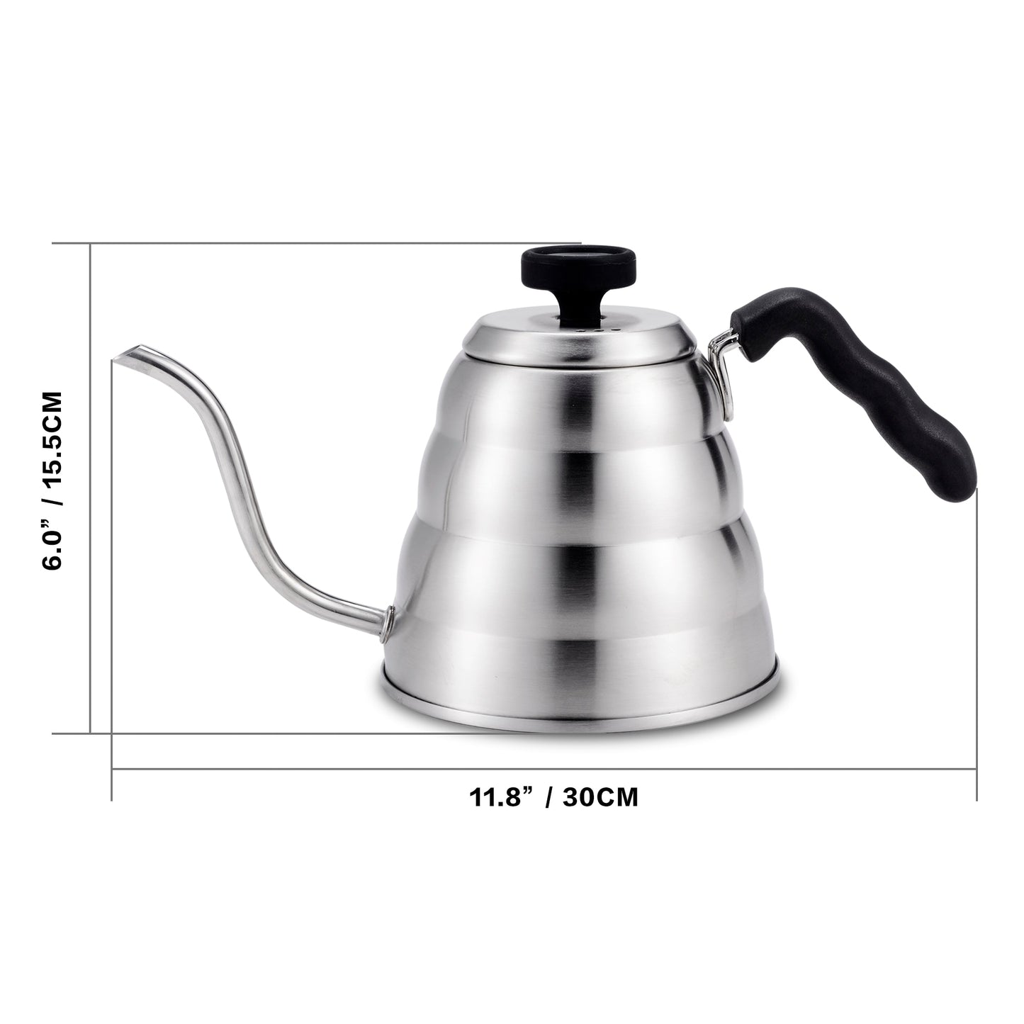 Gooseneck Coffee Kettle with Thermometer 1L and 1.2L - Silver and Black