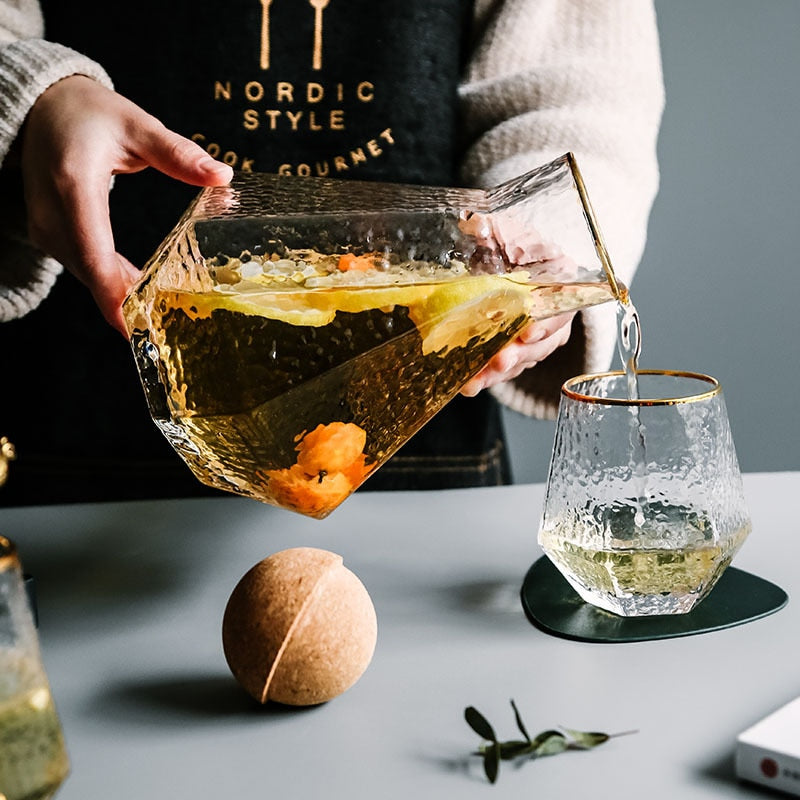 Water Kettle Glass Cups Nordic Geometric Glass Cold Water Jug Set Cup Drinking Ware Simple Household Juice Pot Water Pitcher