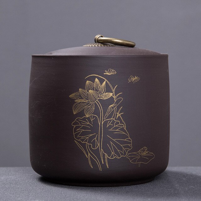 Tea Caddy Ceramics Puer tea Tea Storage Box Tea Jar 9.8*10.2cm Candy Jar Dried Fruit Container Purple Clay Spices Storage Box