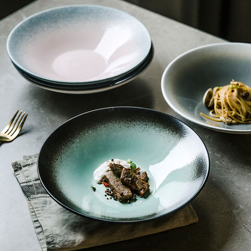 Japanese-style Open Bowl Shallow Plate Ceramic Single Large Salad Bowl Noodle Bowl Plate Dish Food Plate Creative TablewareBowl