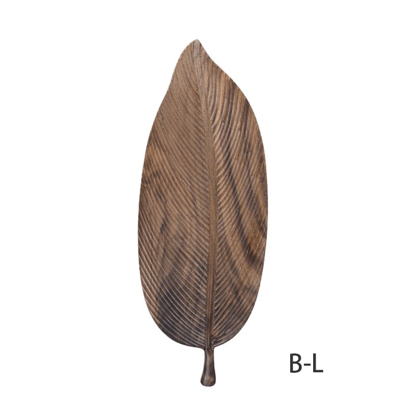 Musowood Wooden Leaf Tray For Tea Set Cup Fruit Snake Dessert Home Decoration For Hotel Office Black Walnut Leaves Plate Sample