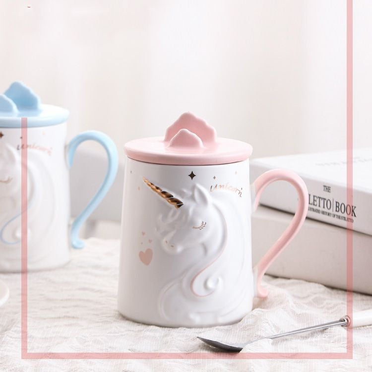 Gorgeous Relief Unicorn Coffee Mug with Mobile Phone Holder Lid Cute Water Tea Ceramic Milk Breakfast Cup Creative Gift