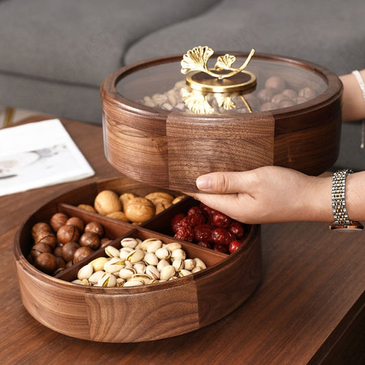 Golden Deer Walnut Wood Snack Plate Luxury Gilt Ginkgo Biloba Platters and Trays Candy Dried Fruit Wooden Storage Box Home Decor