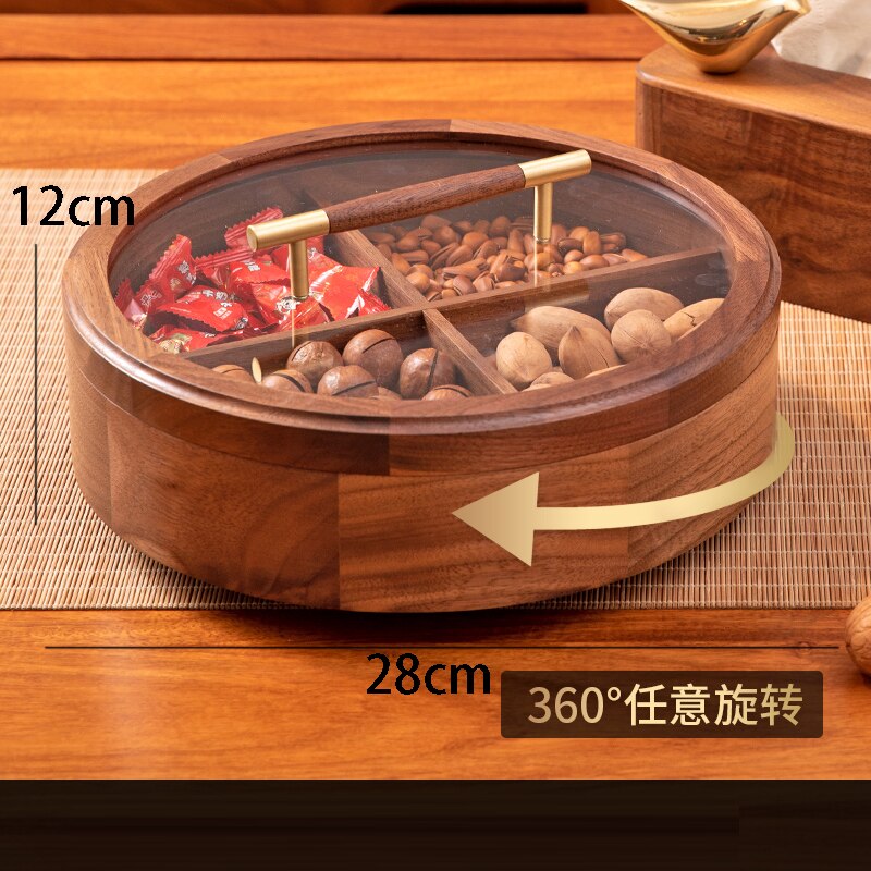 Golden Deer Walnut Wood Snack Plate Luxury Gilt Ginkgo Biloba Platters and Trays Candy Dried Fruit Wooden Storage Box Home Decor