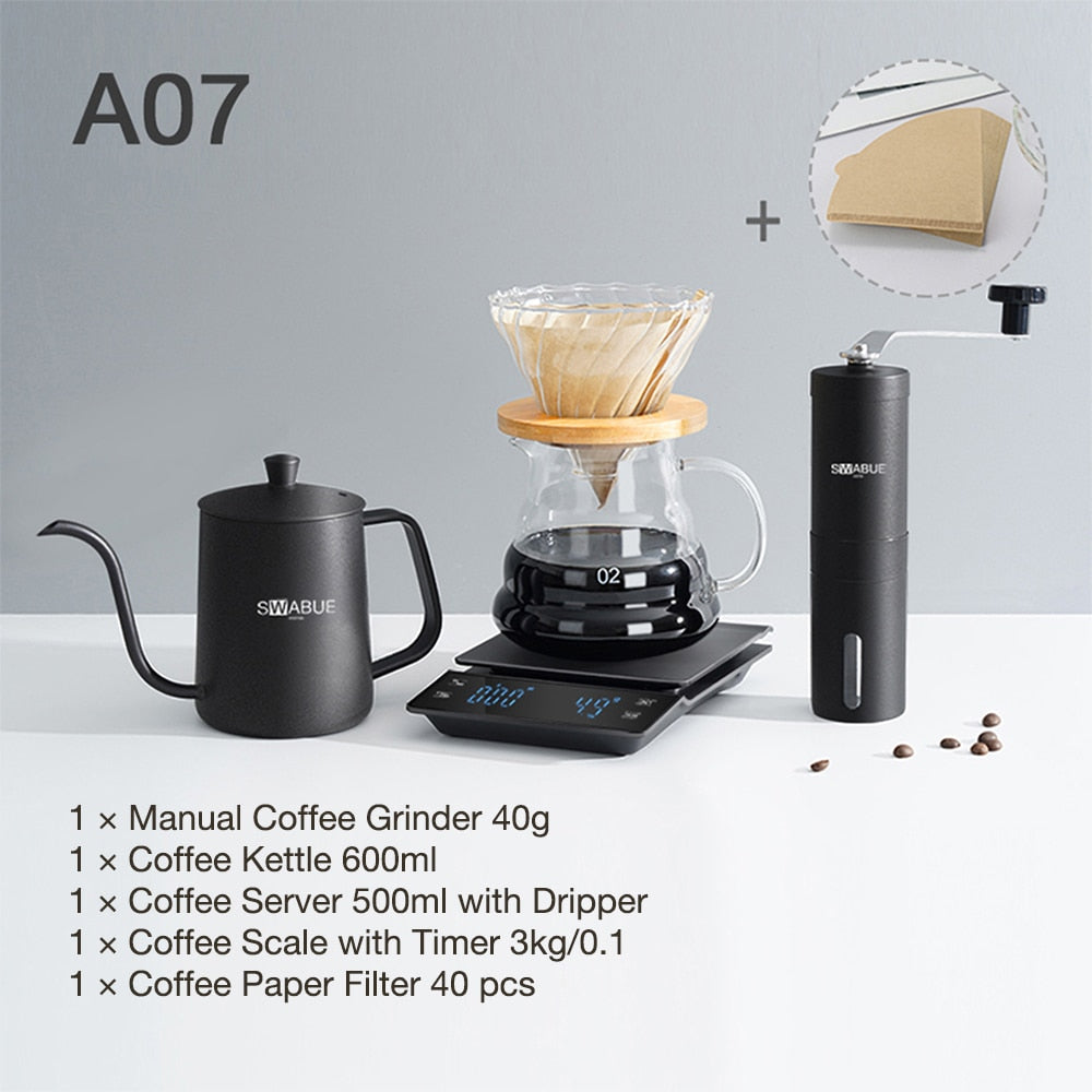 V60 Coffee Set Coffee Accessories Manual Grinder Mill Glass Pot with Filter Dripper Gooseneck Kettle Specialized Barista V60 Kit
