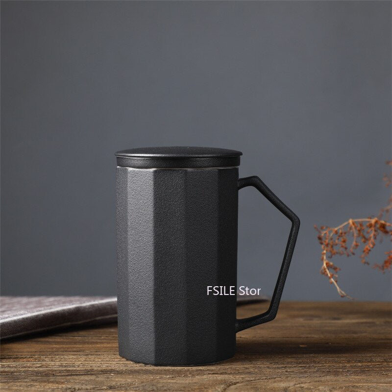 Japanese Ceramic Travel Mug with Filter and Wooden Handle 450 ml - Fsile