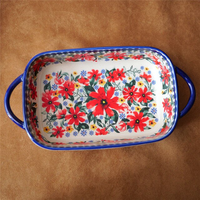 Poland Style Round Steak Plates Ceramics Fish Dishes Bowls Kitchen Tableware Eco-Friendly Underglaze Rural Flowers Wedding Gifts