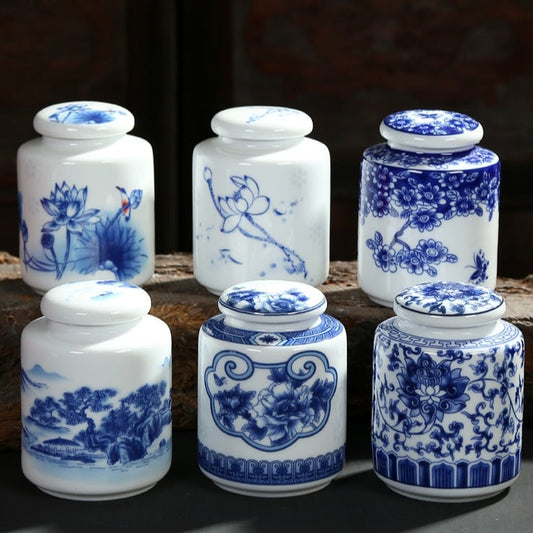 Chinese Style Blue and White Porcelain Ceramic Tea Caddy
