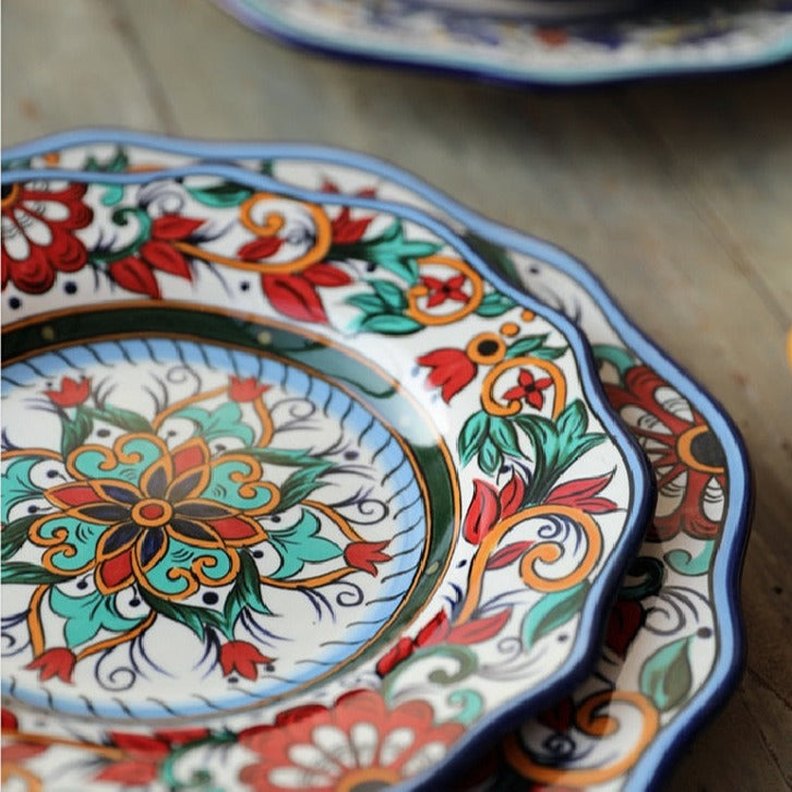 Bohemian Folk Hand Painted Ceramic Decorative Dinner Plate - Various Styles