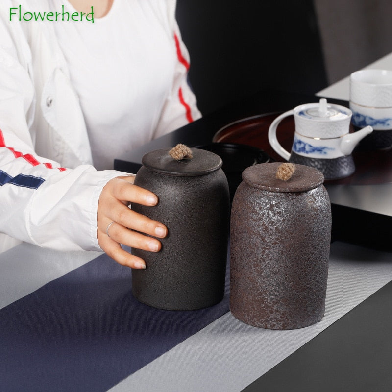 Large Vintage Ceramic Tea Caddy Teaware Coarse Pottery Sealed Pot Household Tea Tins Tea Storage Tea Container Tea Organizer