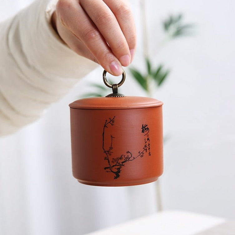 Chinese Purple Clay Dry Storage Can With Lid and Handle