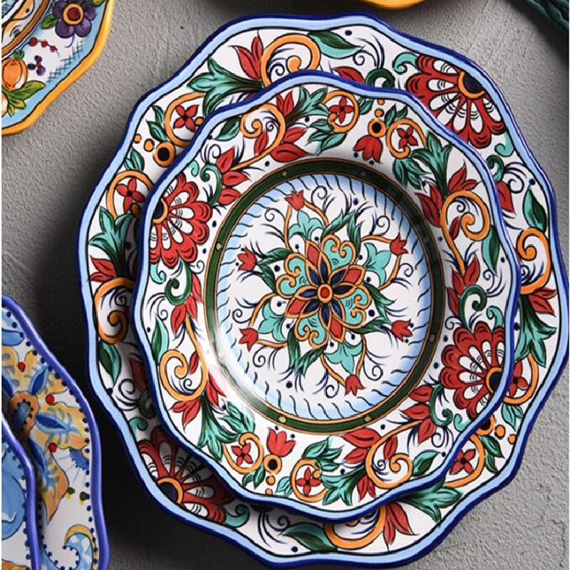 Bohemian Folk Hand Painted Ceramic Decorative Dinner Plate - Various Styles