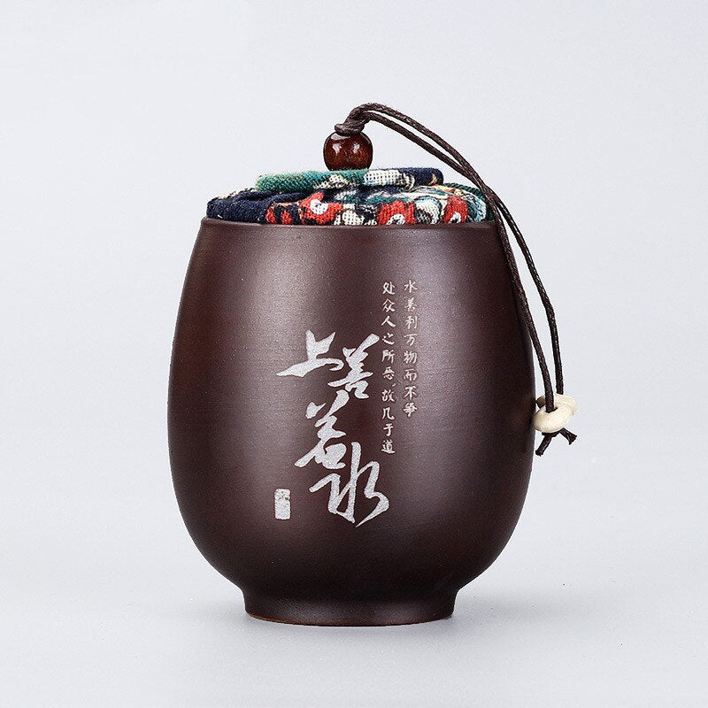Japanese Traditional Handmade Ceramic Tea Storage Cup With Fabric Covered Lid 180 ml
