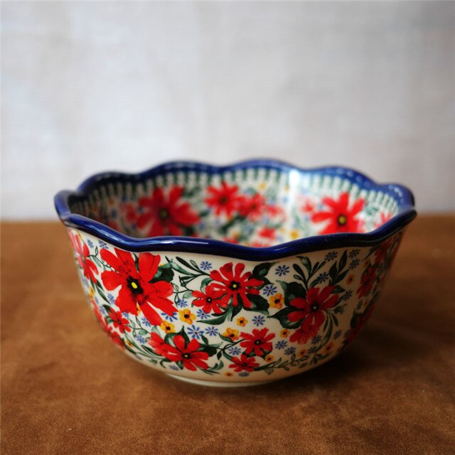 Poland Style Round Steak Plates Ceramics Fish Dishes Bowls Kitchen Tableware Eco-Friendly Underglaze Rural Flowers Wedding Gifts