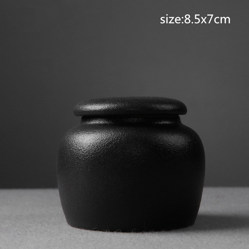 Large capacity black pottery tea can Portable Sealed Jar travel Tea Caddy Storage Spice Tea Boxes Candy storage tank Home Decor