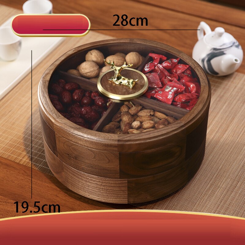 Golden Deer Walnut Wood Snack Plate Luxury Gilt Ginkgo Biloba Platters and Trays Candy Dried Fruit Wooden Storage Box Home Decor