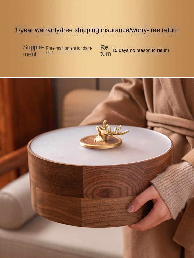 Walnut Solid Wood Dried Fruit Box Candy Box Home Living Room Light Luxury Tea Table Chinese Fruit Plate Snack High-End Storage