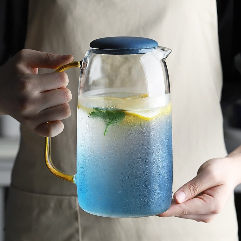 Glass Cold Water Bottle High Borosilicate Glass 1550ml Glass Pitcher Kettle Teapots For Tea Fruit Juice Lemon  water jug pitcher