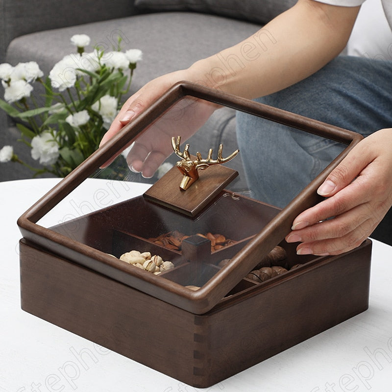 Creative Walnut Wood Snack Plate European Modern Gilded Deer Head Decorative Melon Seed Dim Sum Fruit Plate Coffee Table Desktop