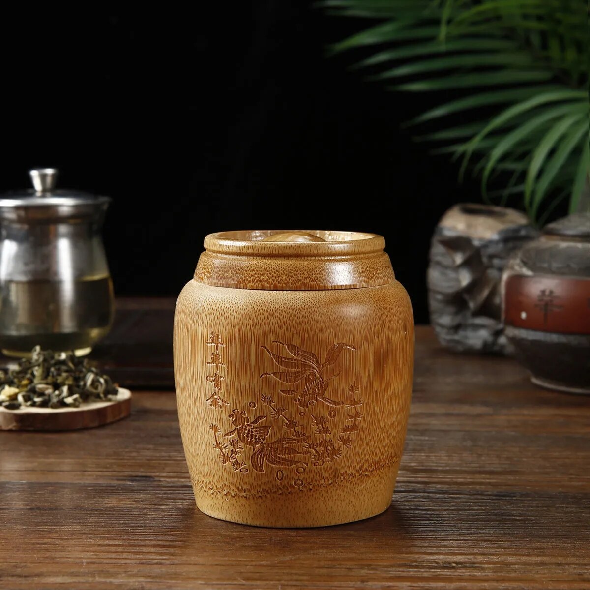 Natural Bamboo Flower Tea Storage Caddy Cereal Coffee Bean Seasoning Wooden Storage Container Home Dried Fruit Sealed Canister