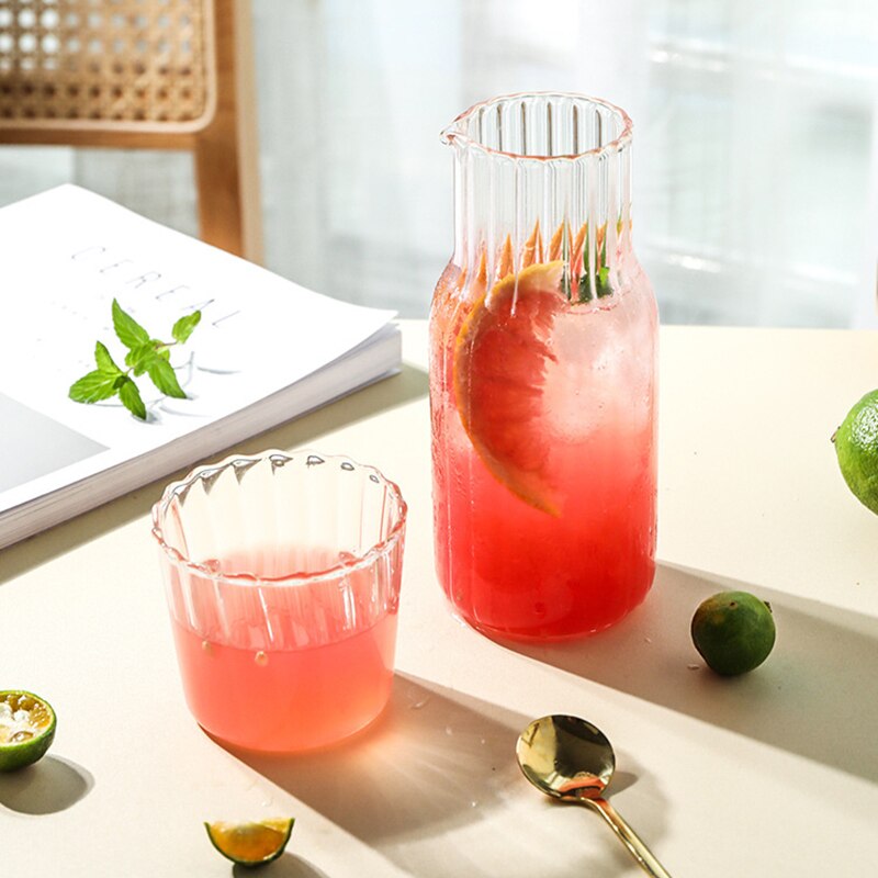 Glass Water Bottle With Glass Cup Set Cold kettle Set Household Tea Bottle Transparent Fruit Juice Milk Drinking Water Cup Set