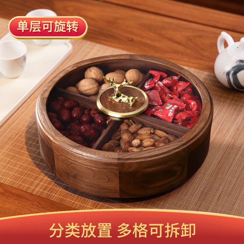 Walnut Solid Wood Dried Fruit Box Candy Box Home Living Room Light Luxury Tea Table Chinese Fruit Plate Snack High-End Storage