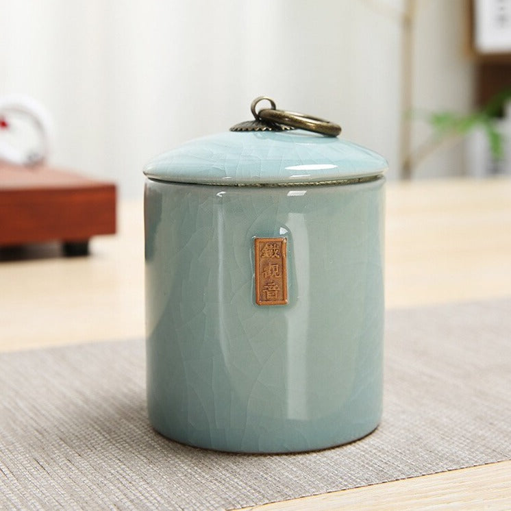 Crackle Effect Asian Porcelain Storage Canister