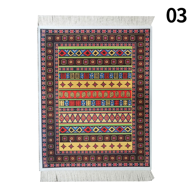 Persian Mini Woven Rug Mat Mousepad Retro Style Carpet Pattern Cup laptop PC Mouse Pad with Fring Home Office Table Decor Craft