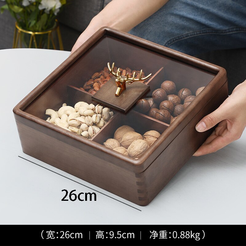 Creative Walnut Wood Snack Plate European Modern Gilded Deer Head Decorative Melon Seed Dim Sum Fruit Plate Coffee Table Desktop