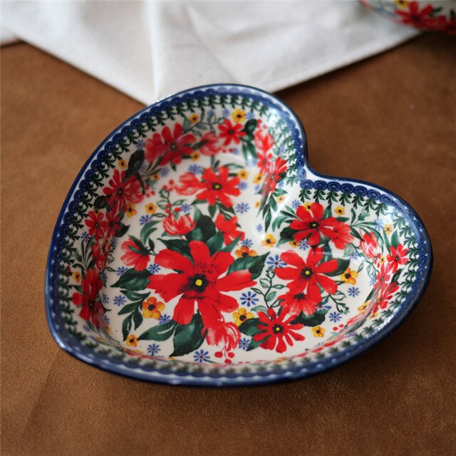 Poland Style Round Steak Plates Ceramics Fish Dishes Bowls Kitchen Tableware Eco-Friendly Underglaze Rural Flowers Wedding Gifts