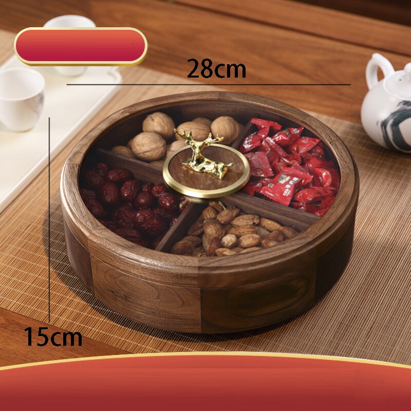 Golden Deer Walnut Wood Snack Plate Luxury Gilt Ginkgo Biloba Platters and Trays Candy Dried Fruit Wooden Storage Box Home Decor