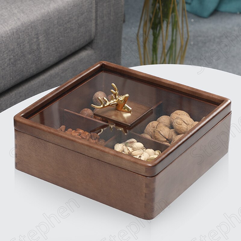 Creative Walnut Wood Snack Plate European Modern Gilded Deer Head Decorative Melon Seed Dim Sum Fruit Plate Coffee Table Desktop